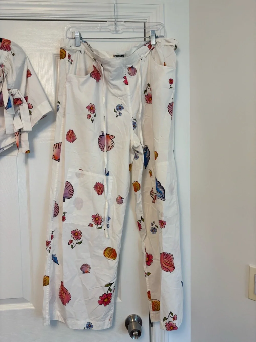 Ciao Lucia Lea One Shoulder Top & Matching Wide Leg Pants Set Floral Shell Print